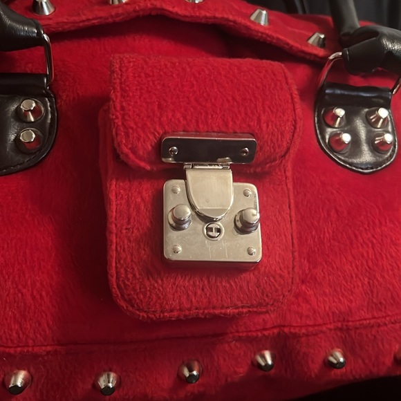 Vintage Lux de Ville Red velvet like Studded Weekender - Picture 5 of 17